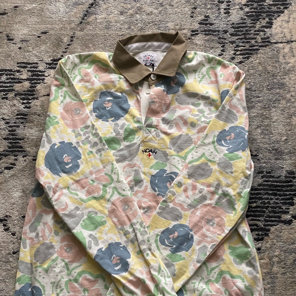 Noah NYC Pastel Floral Long-Sleeve Polo - Picture 2 of 9